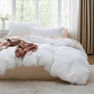 Bedsure White Duvet Cover Queen Size - 3 Pieces